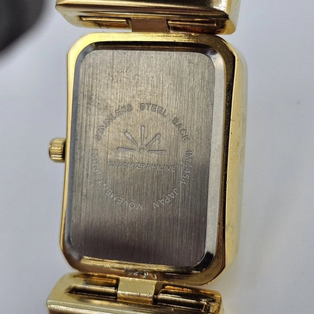 Issac Mizrahi Live Watch Women 24MM Gold Dial‎ Gray Leather Bands New Battery